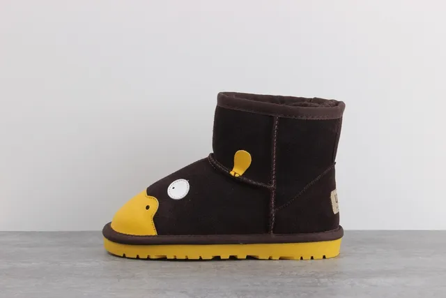 UGG Brown Yellow Character-Face Appliqué Suede Upper Snow Boots 7