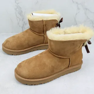 UGG Classic Mini Bow Tan Suede Shearling-Lined Snow Boots