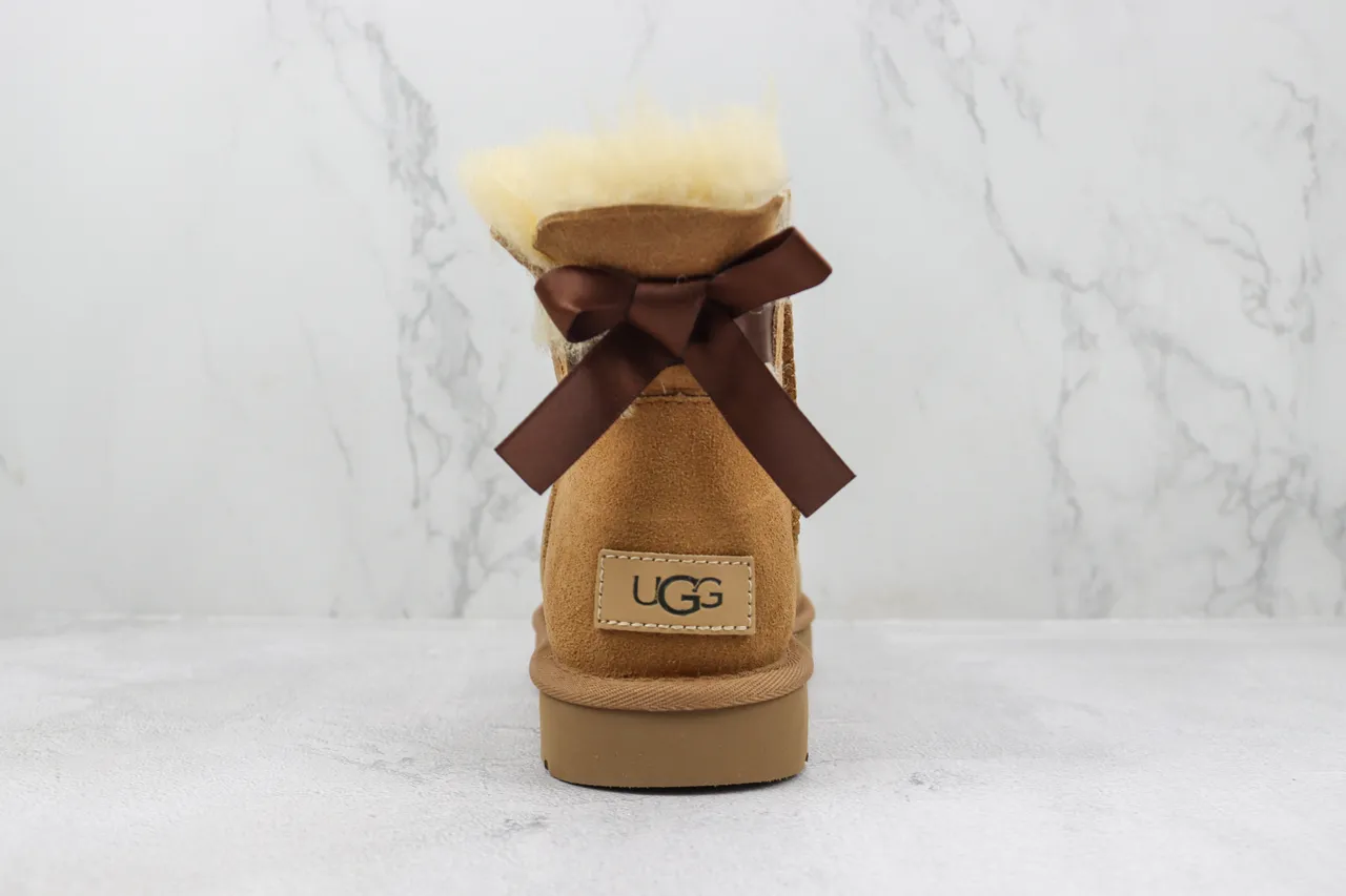 UGG Classic Mini Bow Tan Suede Shearling-Lined Snow Boots 5