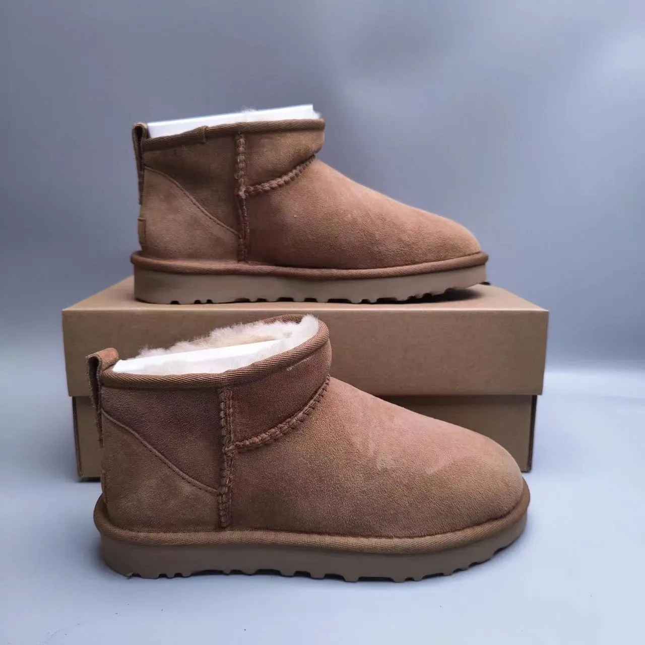UGG Classic Mini Chestnut Brown Suede Shearling-Lined Snow Boot 2