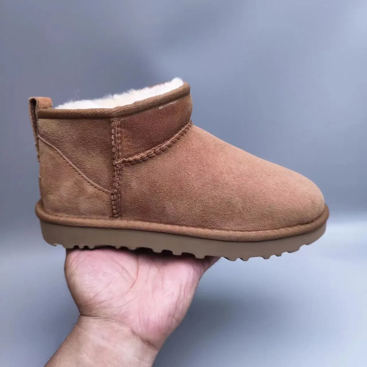 UGG Classic Mini Chestnut Brown Suede Shearling-Lined Snow Boot 3