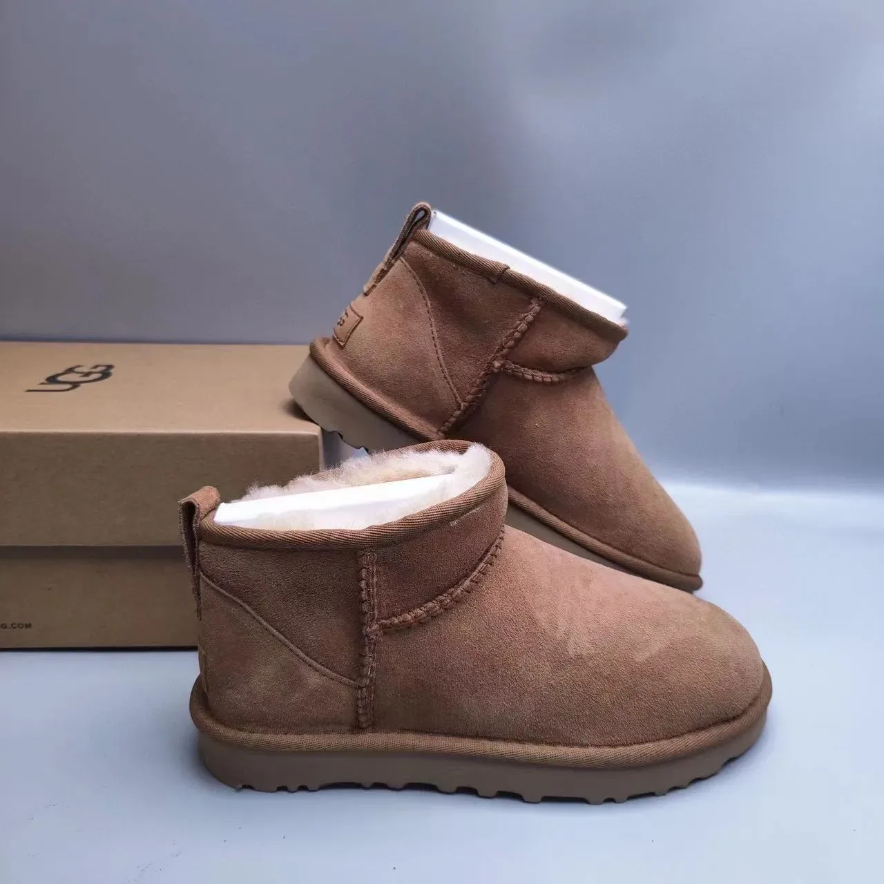 UGG Classic Mini Chestnut Brown Suede Shearling-Lined Snow Boot 5
