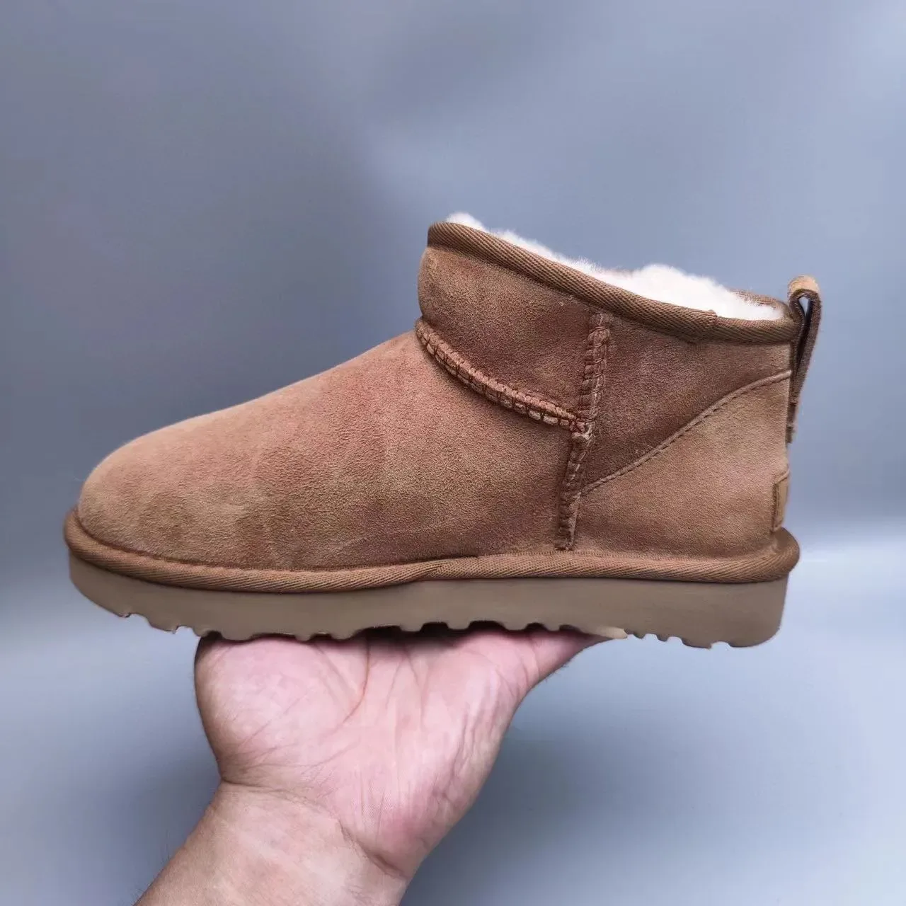 UGG Classic Mini Chestnut Brown Suede Shearling-Lined Snow Boot 6