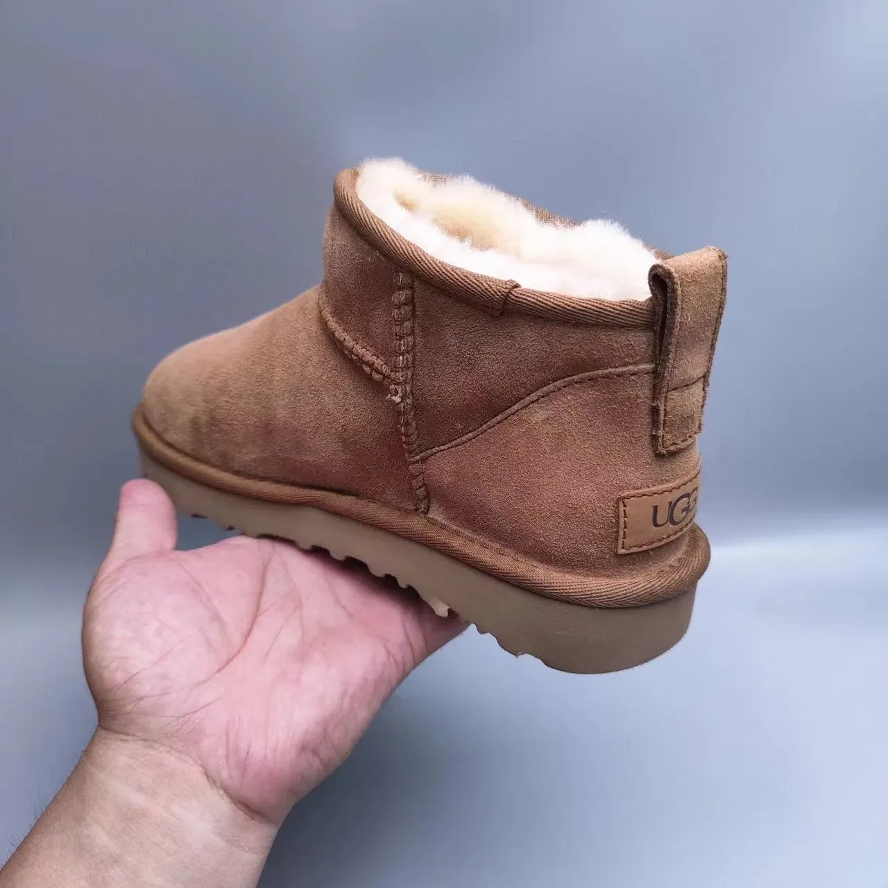 UGG Classic Mini Chestnut Brown Suede Shearling-Lined Snow Boot 7