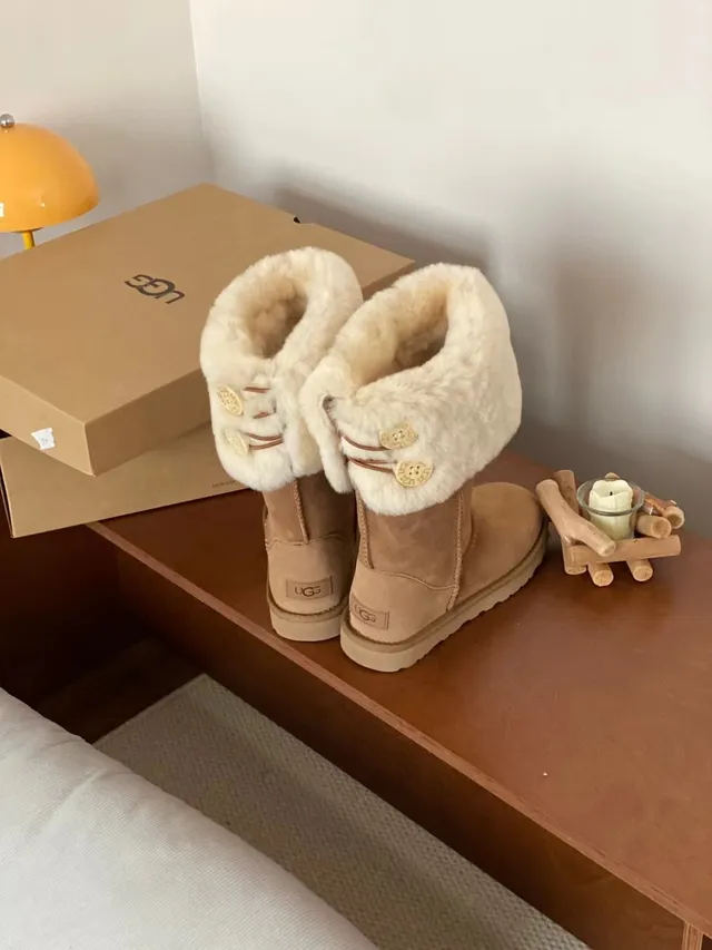 UGG Classic Tall Tan Suede Shearling-Cuffed Snow Boots 3