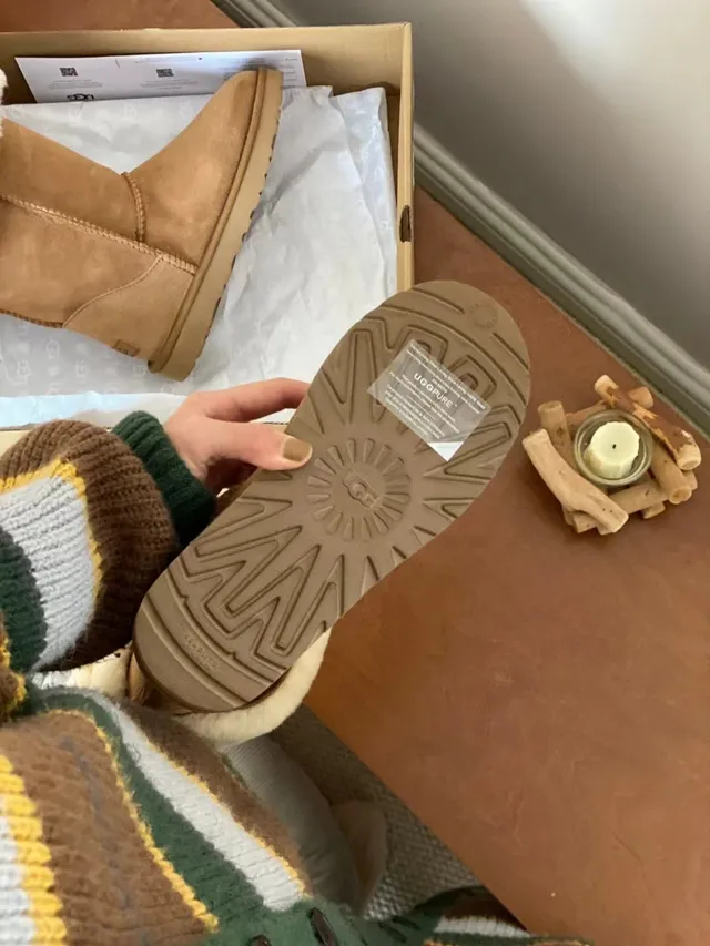 UGG Classic Tall Tan Suede Shearling-Cuffed Snow Boots 4