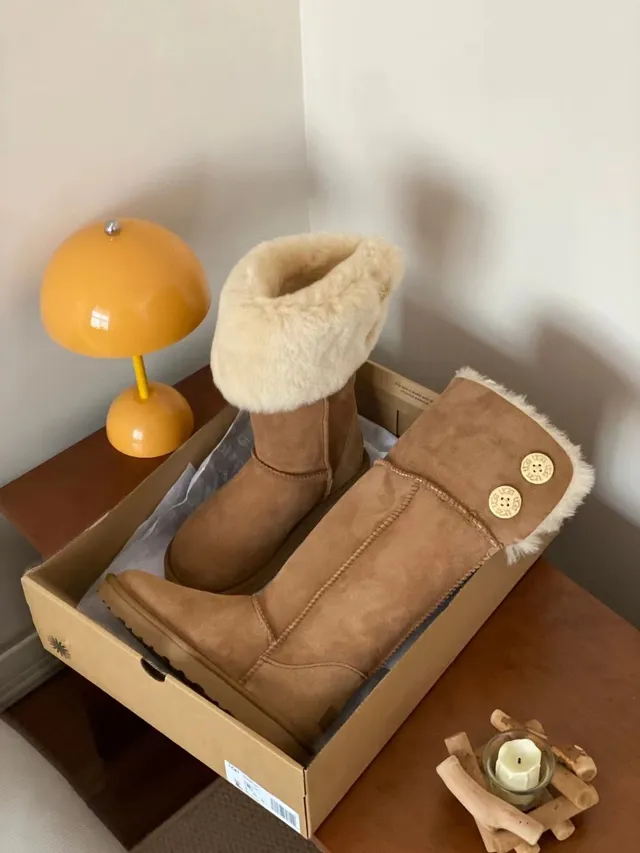 UGG Classic Tall Tan Suede Shearling-Cuffed Snow Boots 5