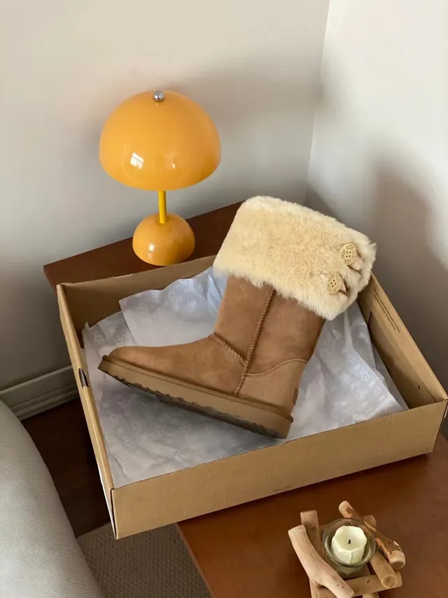 UGG Classic Tall Tan Suede Shearling-Cuffed Snow Boots 7