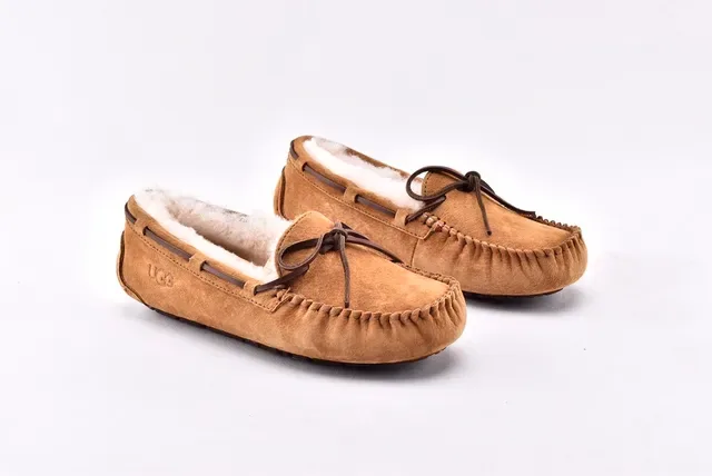 UGG Dakota Tan Suede Shearling-Lined Moccasin Loafers 2