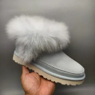UGG Gray Beige Shearling-Cuffed Platform Sole Snow Boots