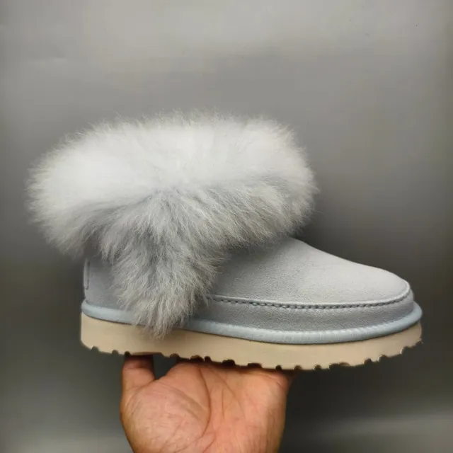 UGG Gray Beige Shearling-Cuffed Platform Sole Snow Boots 2
