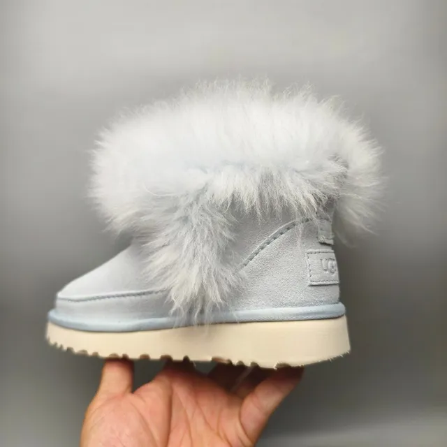UGG Gray Beige Shearling-Cuffed Platform Sole Snow Boots 4