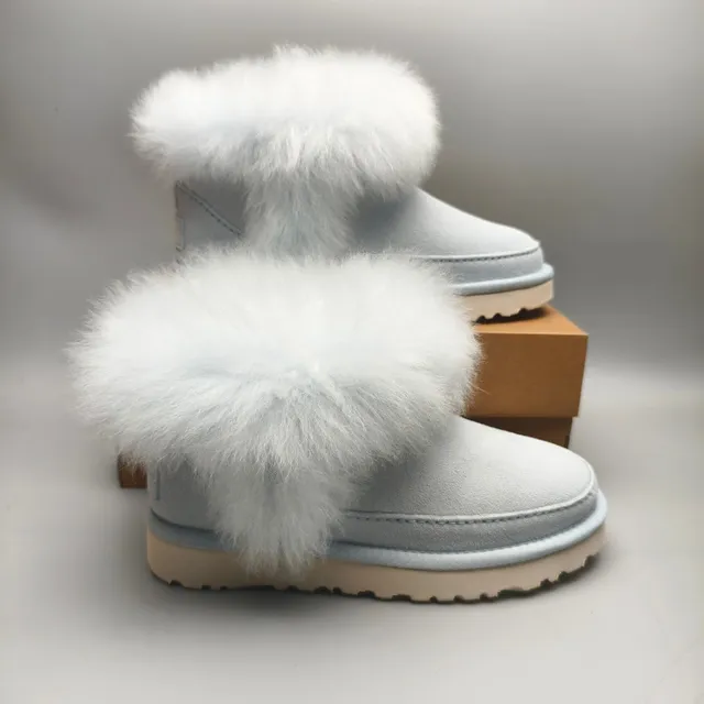 UGG Gray Beige Shearling-Cuffed Platform Sole Snow Boots 5