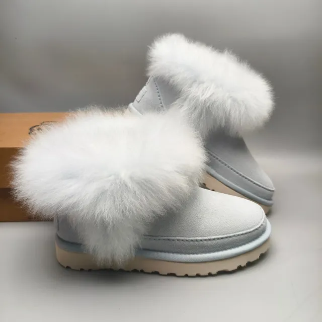 UGG Gray Beige Shearling-Cuffed Platform Sole Snow Boots 6
