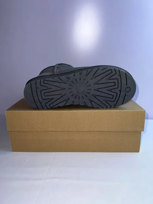 UGG Gray Black Suede Upper Shearling-Lined Collar Snow Boots 2
