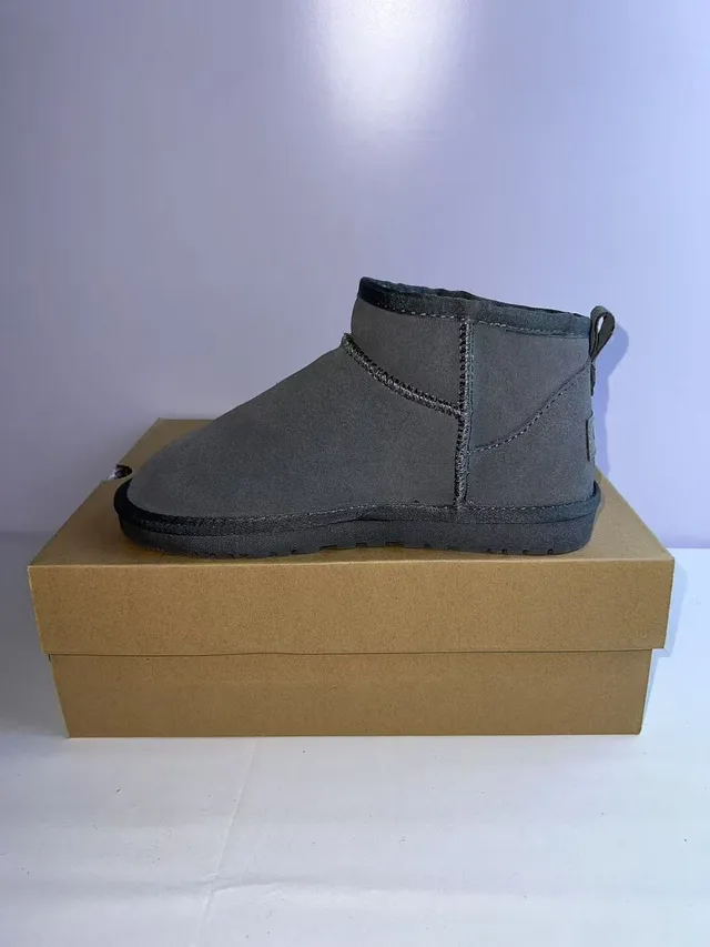 UGG Gray Black Suede Upper Shearling-Lined Collar Snow Boots 3