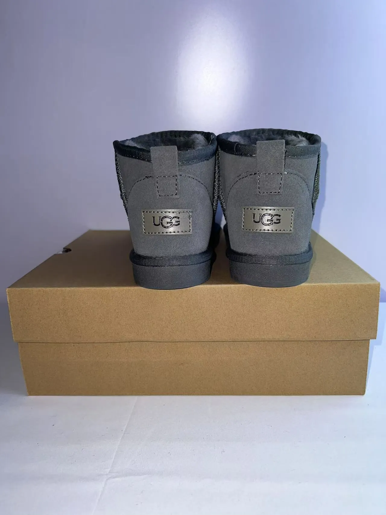 UGG Gray Black Suede Upper Shearling-Lined Collar Snow Boots 4