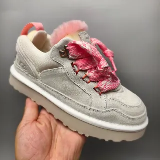 UGG رمادي وردي محشوة بجلد الماعز وجلد سويدي وشبكة علوية حذاء رياضية أسلوب حياة