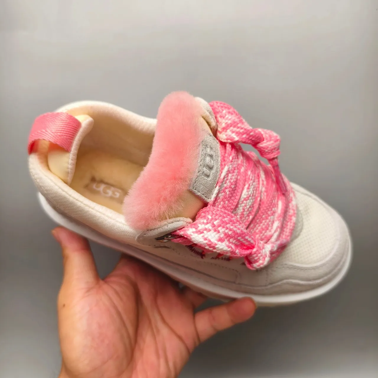 UGG Gray Pink Shearling-Lined Suede-and-Mesh Upper Lifestyle Sneakers 4