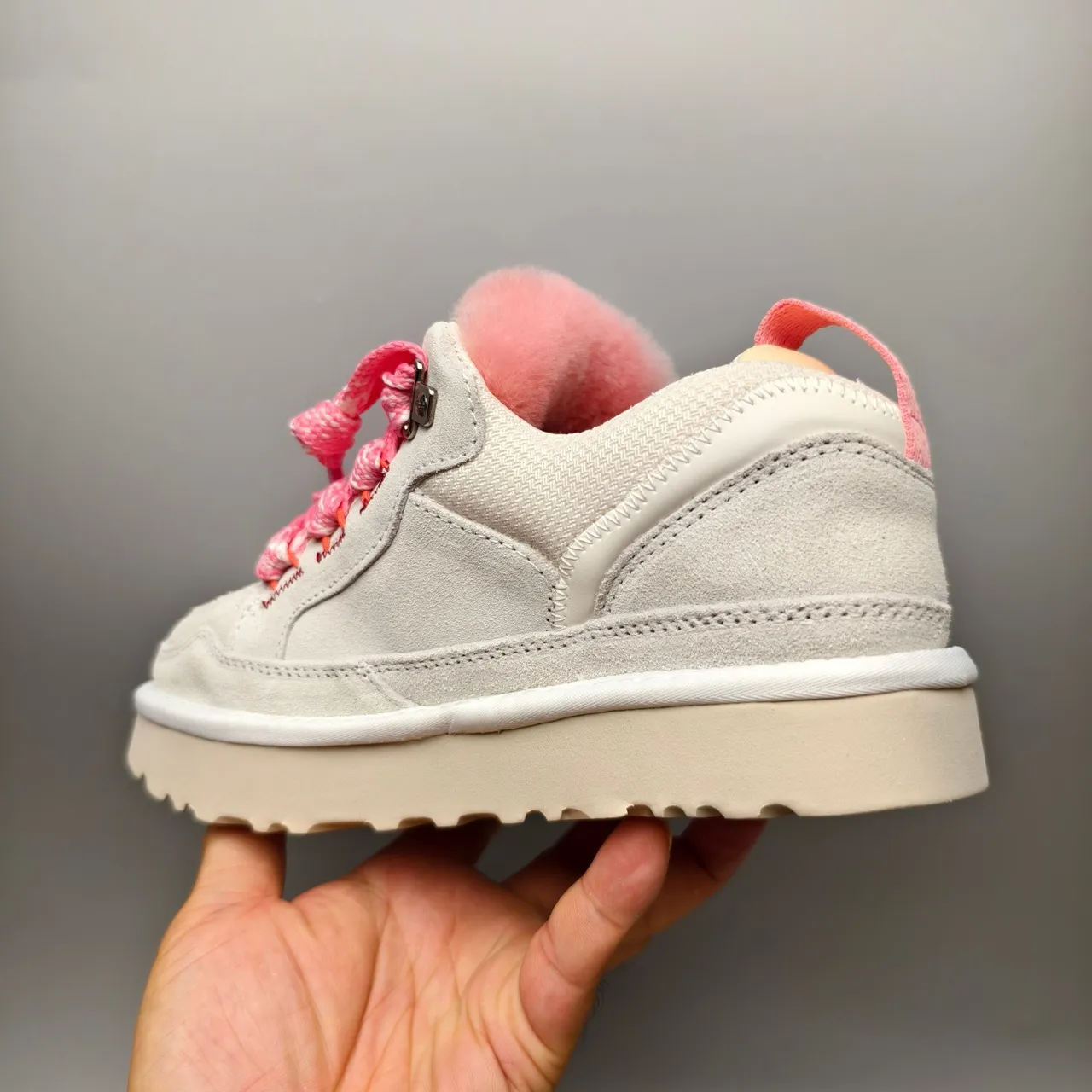 UGG Gray Pink Shearling-Lined Suede-and-Mesh Upper Lifestyle Sneakers 5