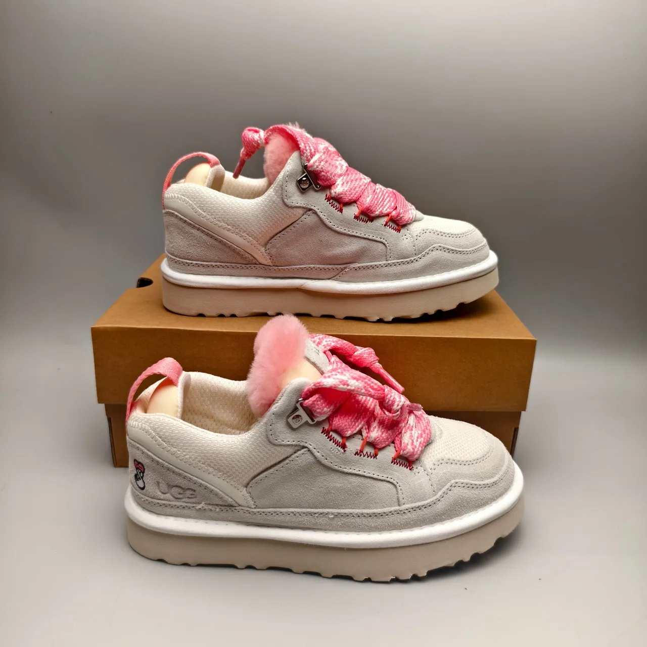 UGG Gray Pink Shearling-Lined Suede-and-Mesh Upper Lifestyle Sneakers 6