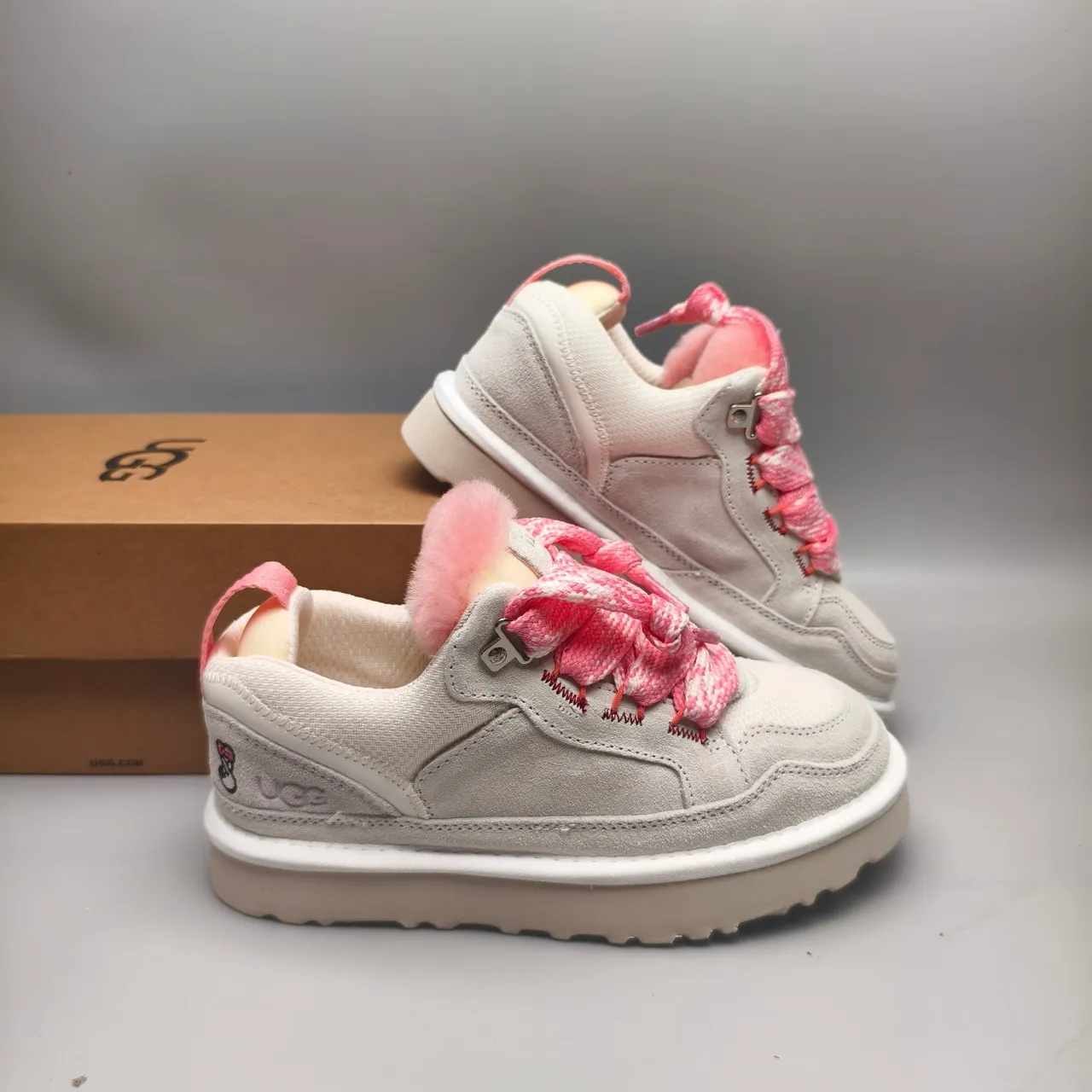 UGG Gray Pink Shearling-Lined Suede-and-Mesh Upper Lifestyle Sneakers 7