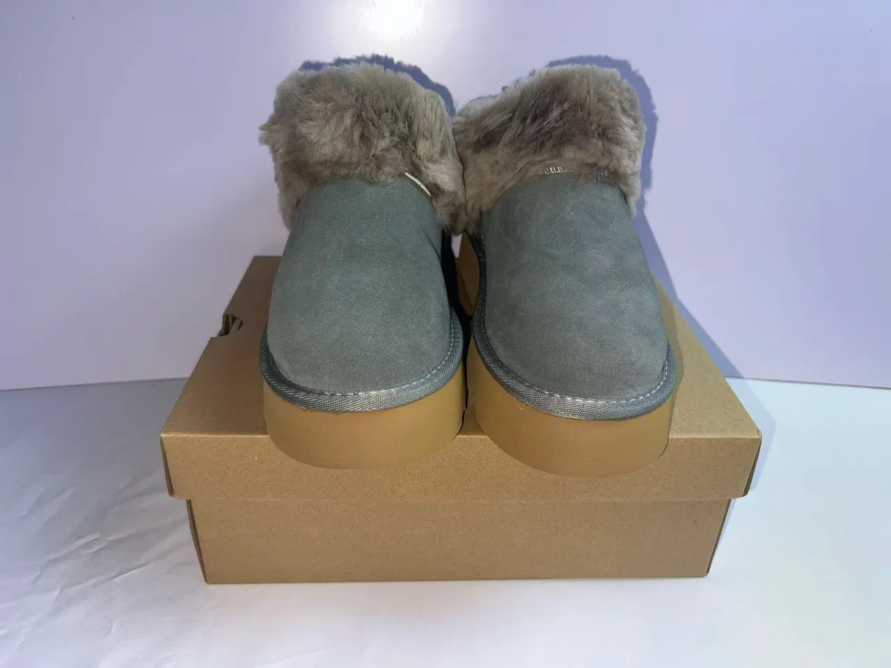 UGG Green Beige Shearling-Cuffed Suede Upper Snow Boots 6