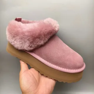 UGG 粉棕色 拖鞋式 平台 羊毛领 雪靴