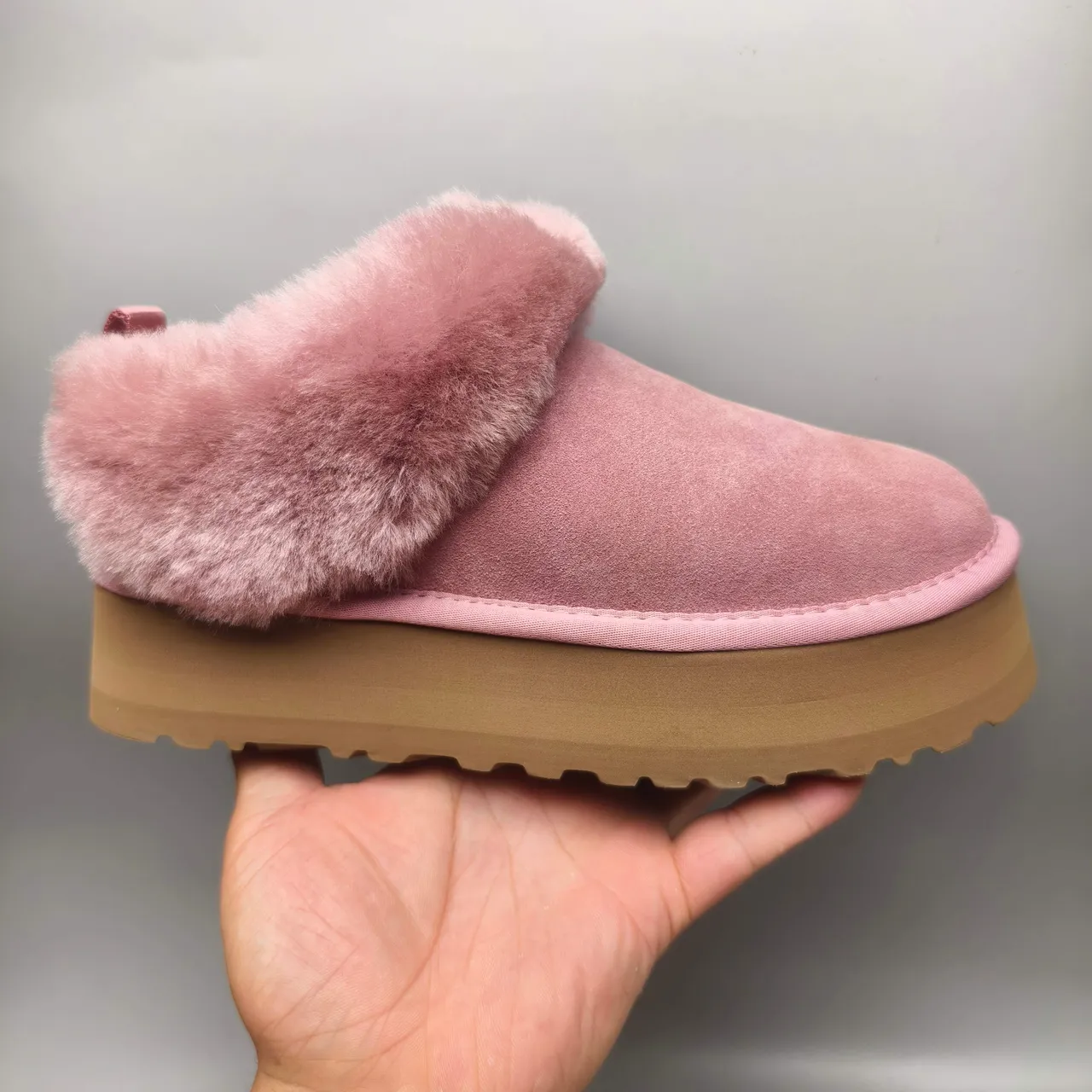 UGG Pink Brown Slip-On Platform Shearling-Collared Snow Boots 2