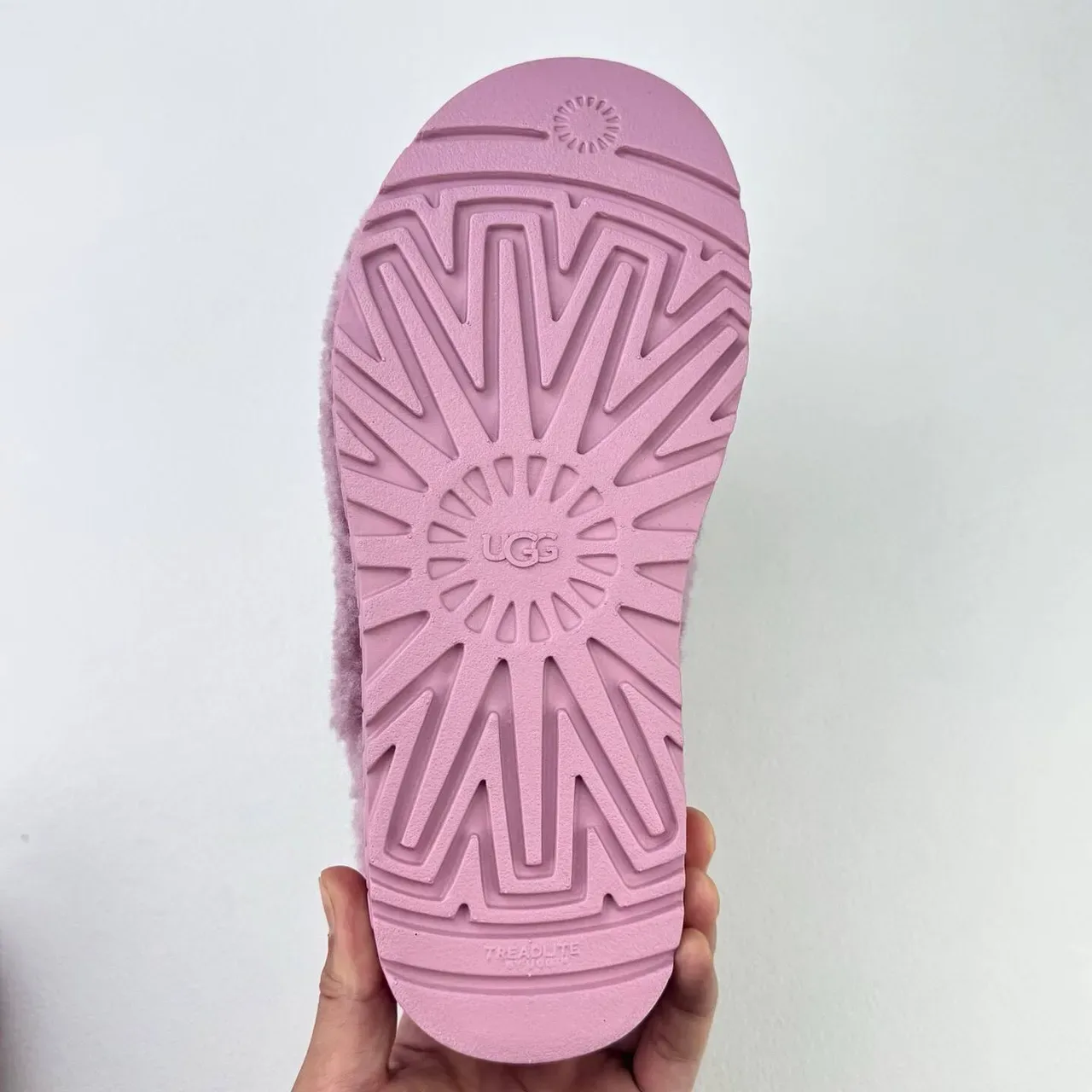 UGG Pink Plush Shearling Upper Cross-Strap Design Slippers 2