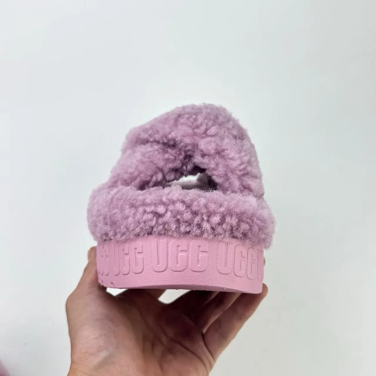 UGG Pink Plush Shearling Upper Cross-Strap Design Slippers 3