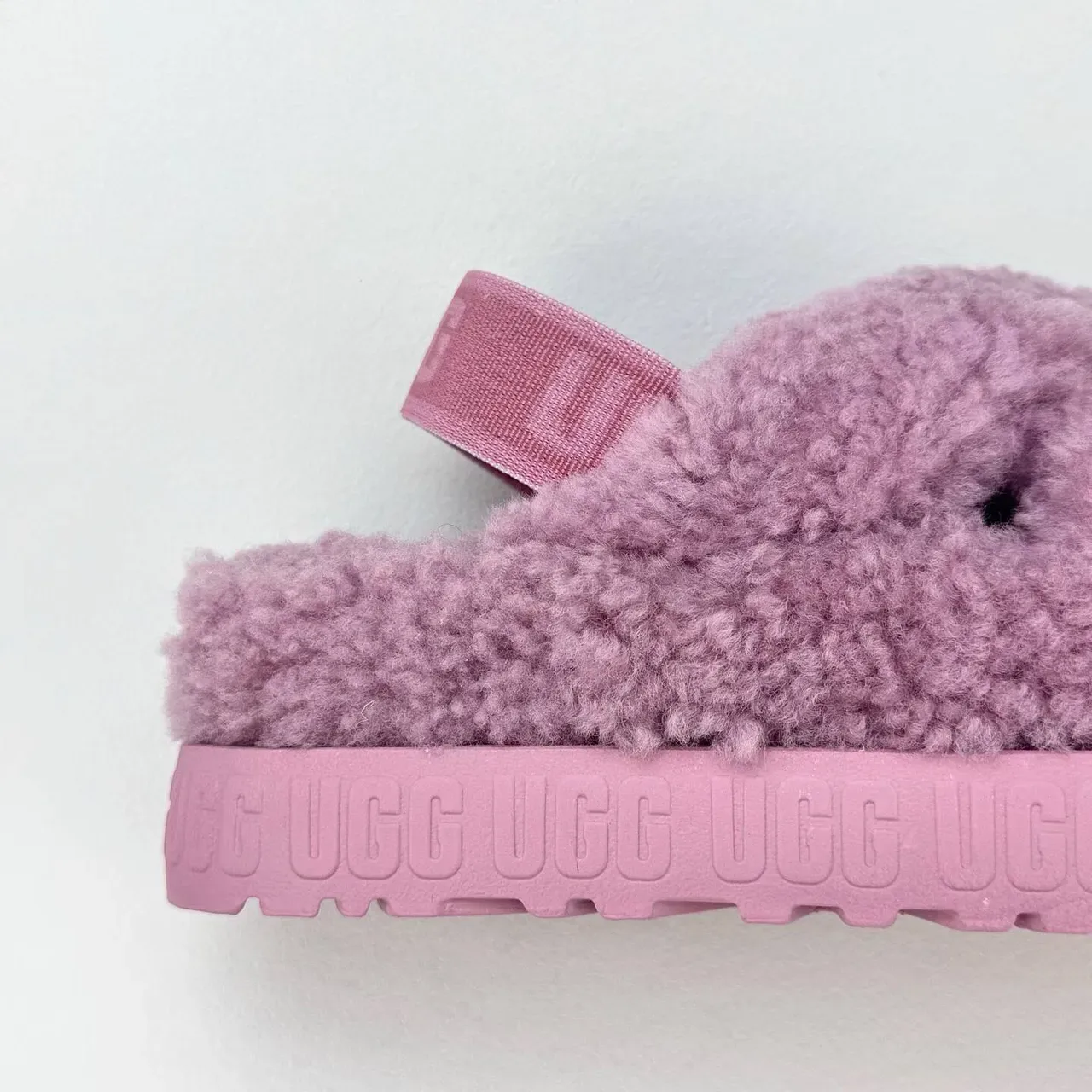 UGG Pink Plush Shearling Upper Cross-Strap Design Slippers 5