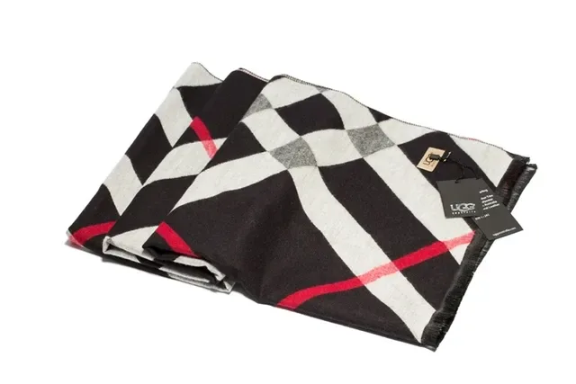 UGG Plaid-Striped Cashmere Scarf 11