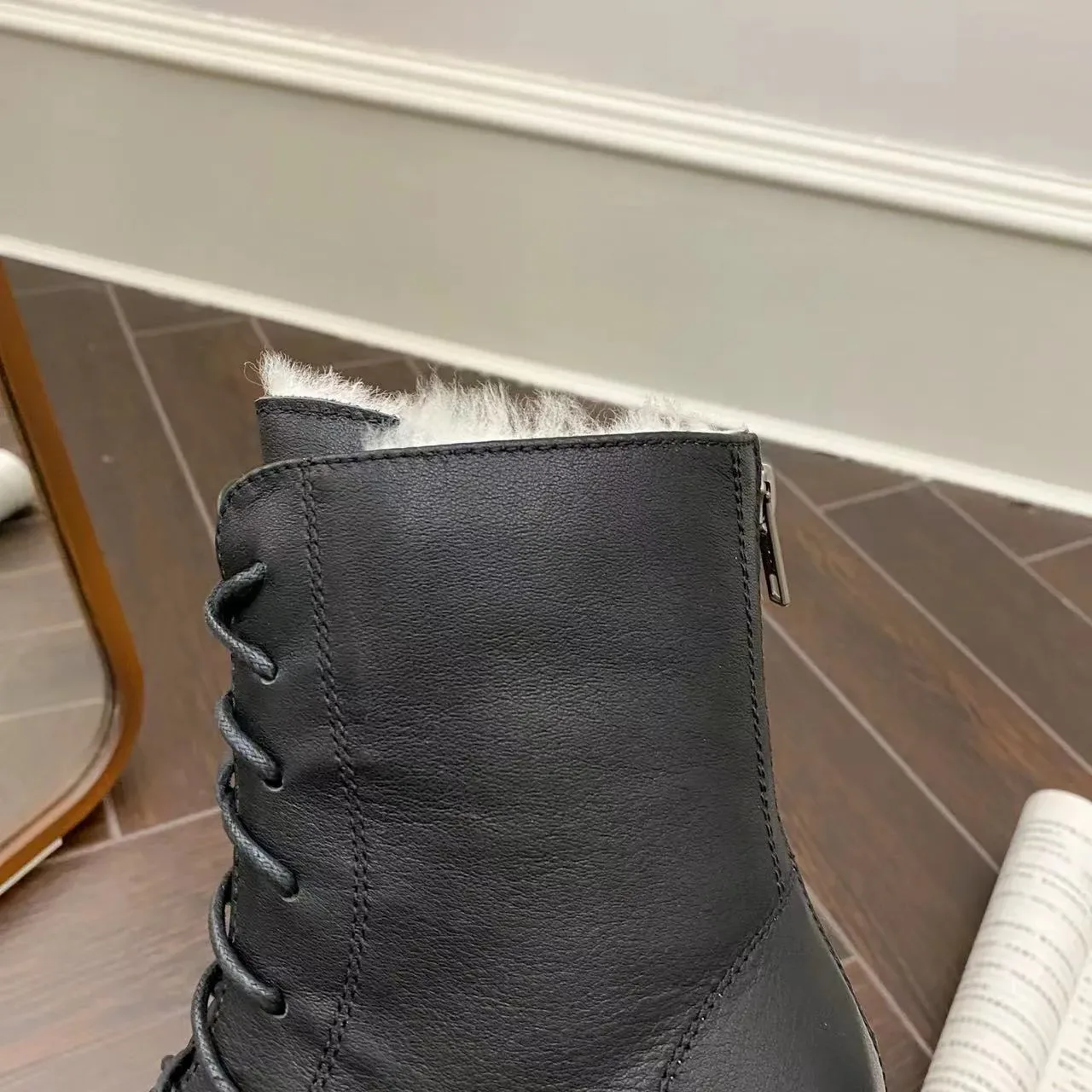 UGG Tasman Black White Lace-Up Shearling-Lined Ankle Boots 7