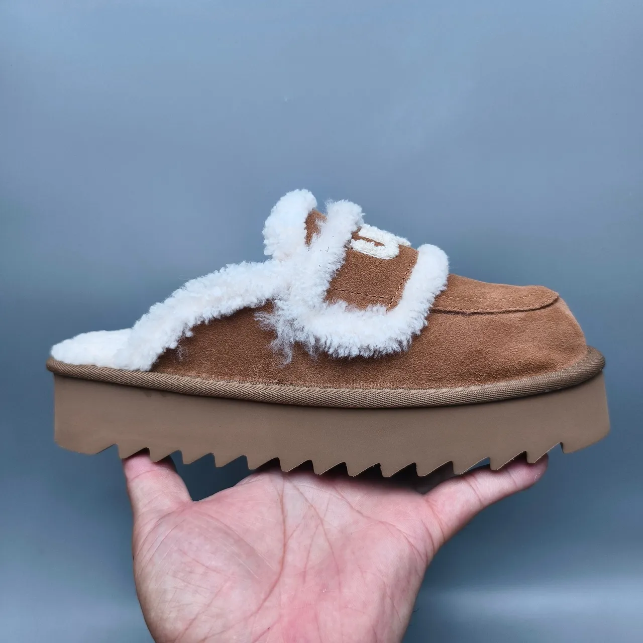 UGG Tasman Brown Suede Shearling-Trimmed Platform Loafers 2