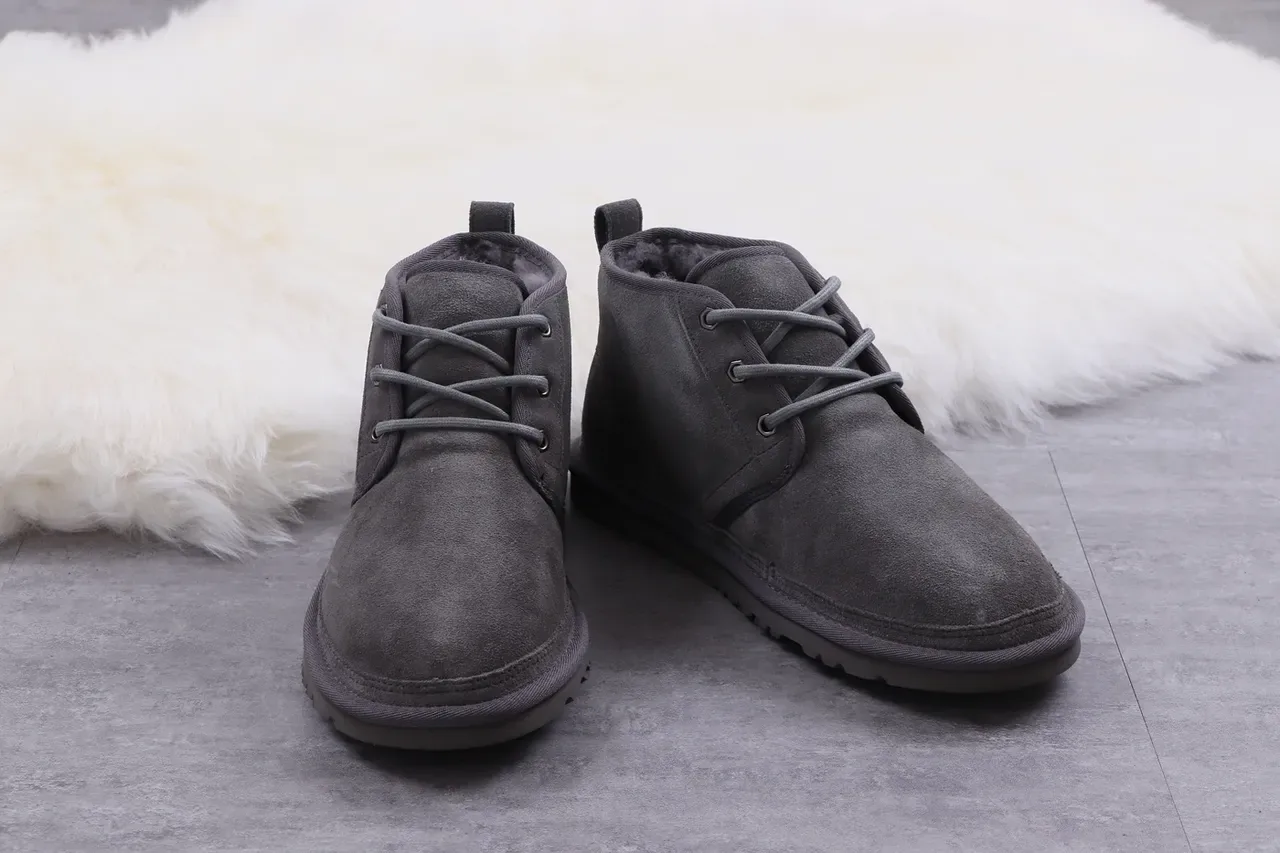 UGG Tasman Charcoal Gray Suede Shearling-Lined Lace-Up Snow Boots 4