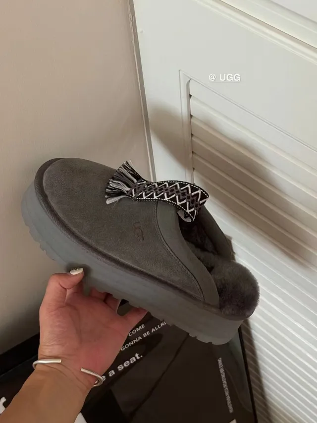 UGG Tasman Gray Black Suede Upper Shearling-Lined Slippers 3