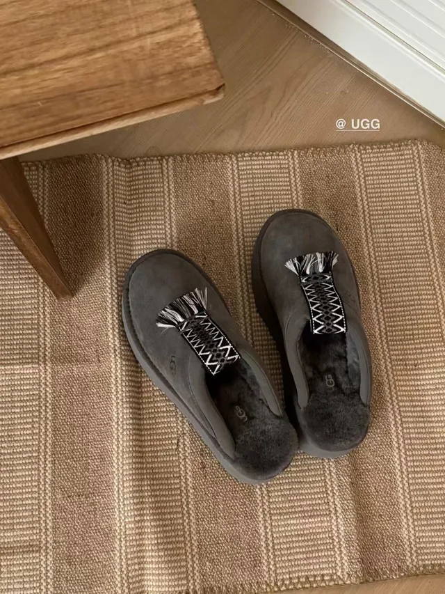 UGG Tasman Gray Black Suede Upper Shearling-Lined Slippers 4