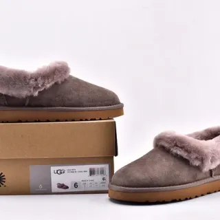 UGG Tasman أحذية كاجوال رمادي بني مع القماش العلوي من السويد وكولار شيرلينج مطوي