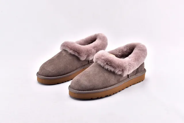 UGG Tasman Sapatos Casuais Cinza Marrom com Upper de Camurça e Gola de Shearling Dobrada 2