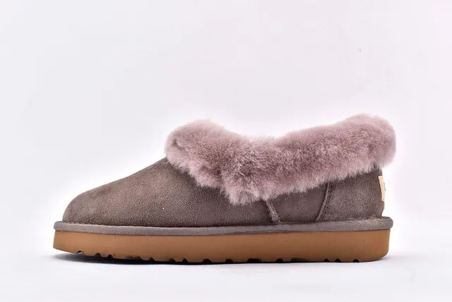 UGG Tasman Sapatos Casuais Cinza Marrom com Upper de Camurça e Gola de Shearling Dobrada 8