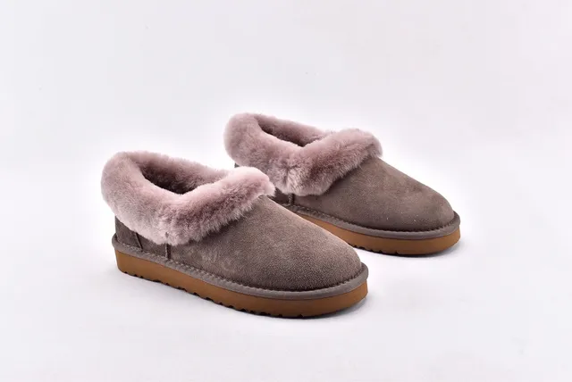 UGG Tasman Sapatos Casuais Cinza Marrom com Upper de Camurça e Gola de Shearling Dobrada 9