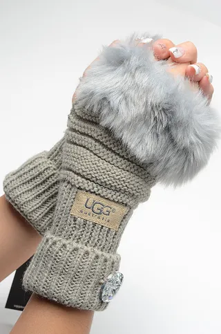 UGG Tasman Red White Ribbed Faux-Fur Cuff Knit Gloves 23