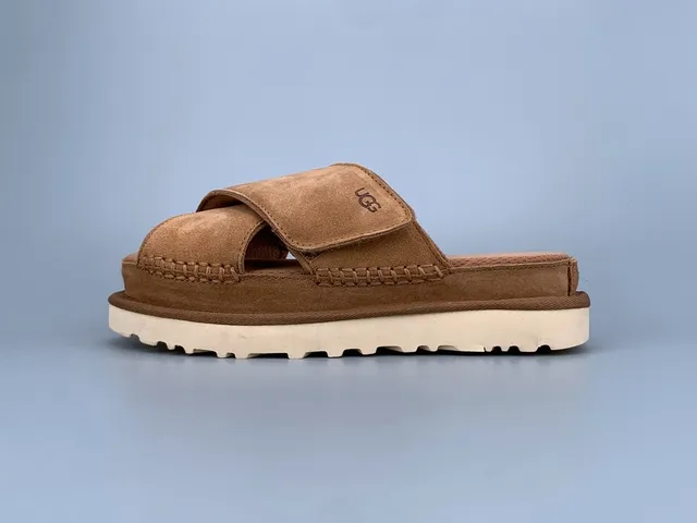 UGG Tasman Tan Suede Cross-Strap Platform Slippers 2