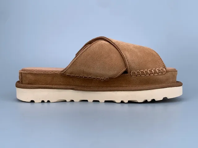 UGG Tasman Tan Suede Cross-Strap Platform Slippers 3