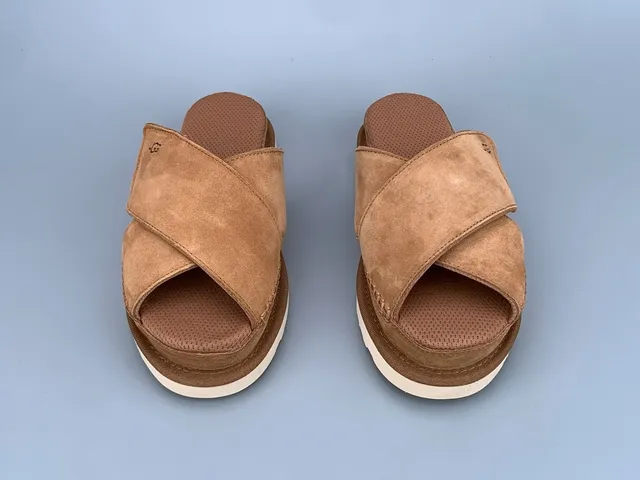 UGG Tasman Tan Suede Cross-Strap Platform Slippers 4