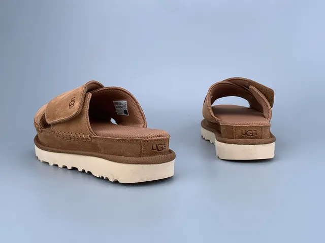 UGG Tasman Tan Suede Cross-Strap Platform Slippers 6