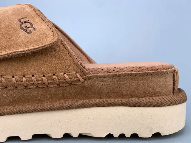 UGG Tasman Tan Suede Cross-Strap Platform Slippers 7