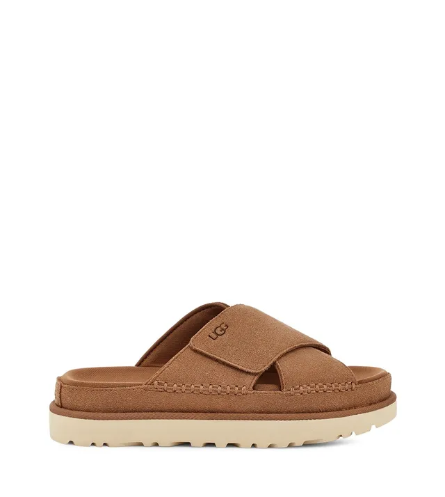 UGG Tasman Tan Suede Cross-Strap Platform Slippers 13