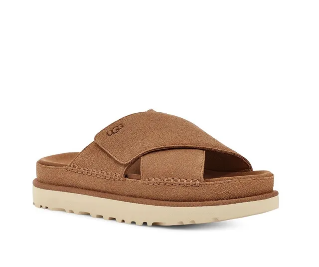 UGG Tasman Tan Suede Cross-Strap Platform Slippers 14